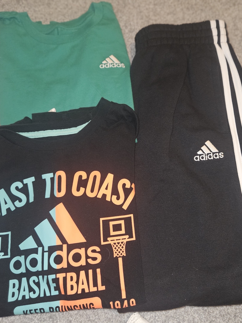 Adidas Kids Black Athletic Pants and Graphic Tee Set - Black/Teal